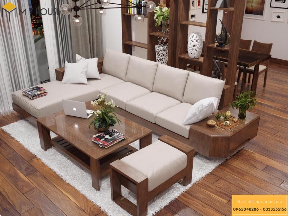 Bàn ghế gỗ tự nhiên kết hợp nệm lót trắng tinh tế