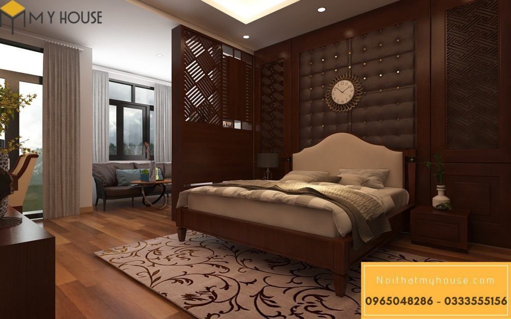 Thiết kế nội thất phòng ngủ bằng gỗ biệt thự cao cấp