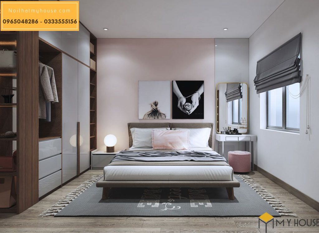 Phòng ngủ tạo điểm nhấn với hệ thống tranh tường
