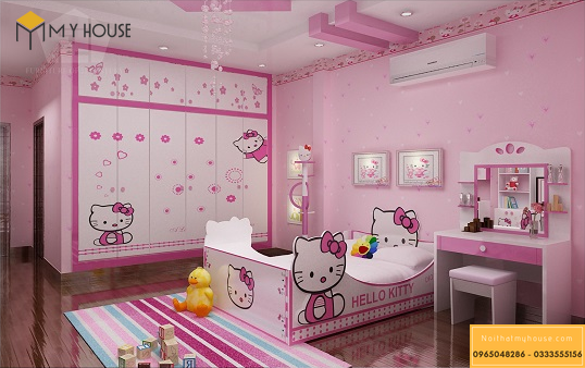 Phòng ngủ bé gái màu hồng kitty