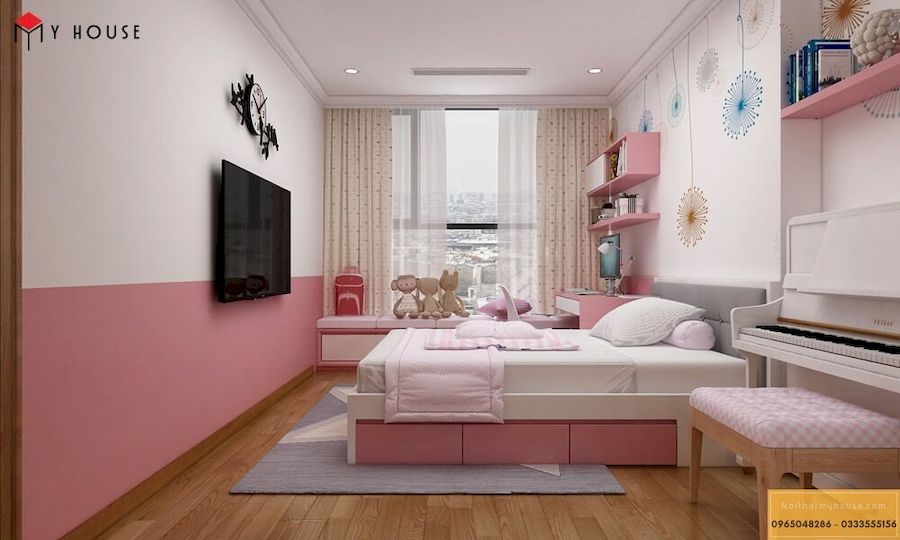 Phòng ngủ con gái ấn tượng với gam màu hồng - View 3
