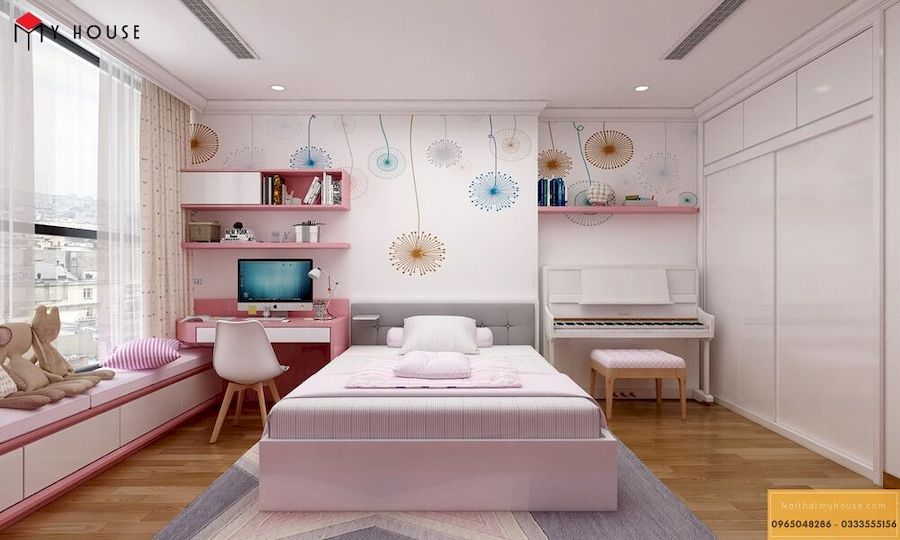 Phòng ngủ con gái ấn tượng với gam màu hồng - View 2