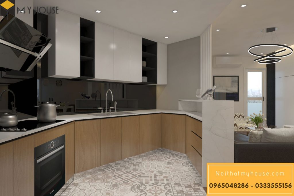 Đối với bếp nhà chung cư 110m2 được thiết kế khá rộng rãi và tiện nghi
