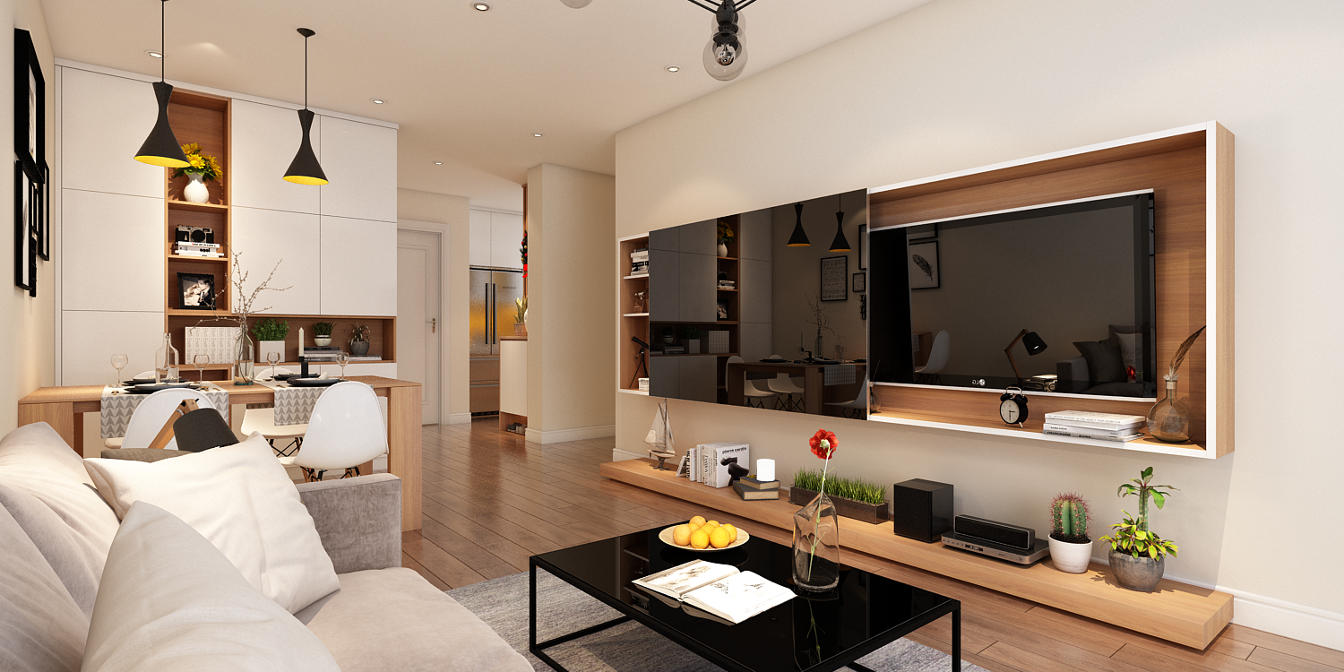 Mẫu thiết kế nội thất phòng khách cho căn hộ chung cư 70m2