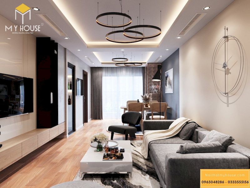 Thiết kế nội thất chung cư cao cấp 85m2 - phòng khách view 4
