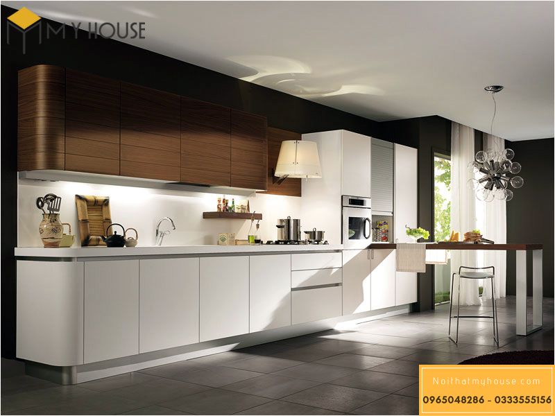 Mẫu nội thất nhà bếp biệt thự hiện đại được thiết kế theo phong cách tối giản