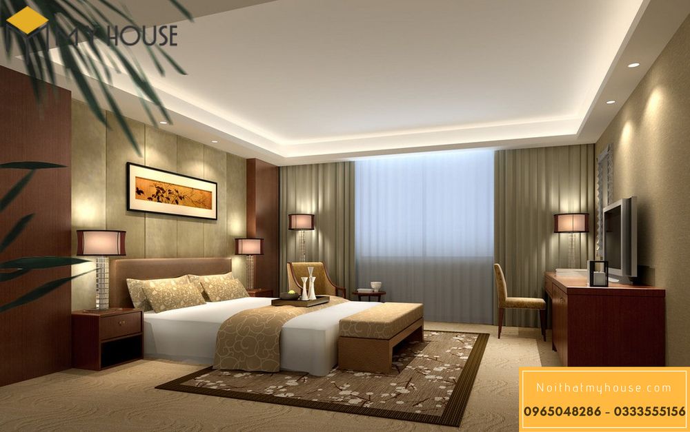 Phòng ngủ mang đậm phong cách kiến trúc tân cổ điển trong khách sạn