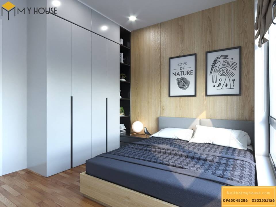Phòng ngủ nhỏ với nội thất gỗ sồi Nga