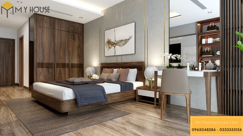 Nội thất gỗ tự nhiên, thiết kế đơn giản đẹp cho phòng ngủ 25m2