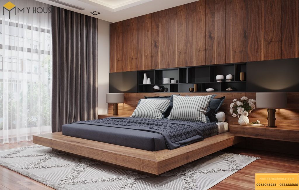 Mẫu giường ngủ bằng gỗ óc chó hiện đại và tiện nghi nhất