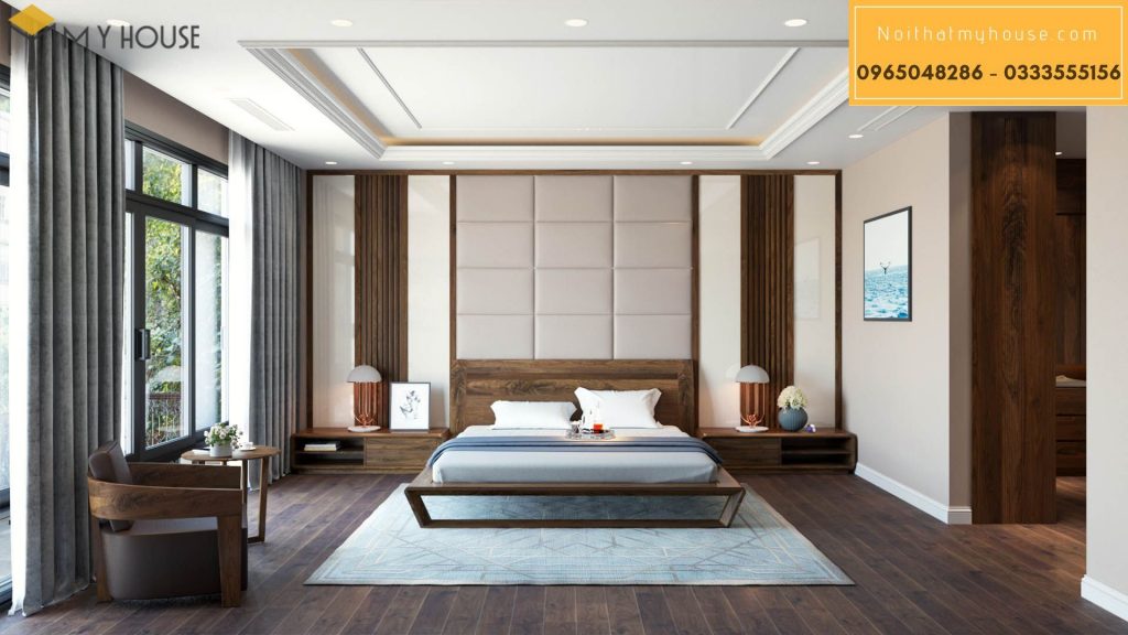 Bố trí nội thất đối xứng cho một không gian phòng ngủ master bề thế