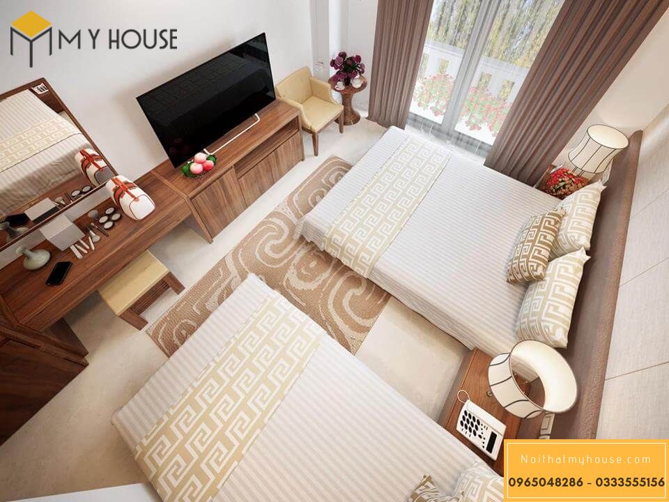 Nội thất phòng ngủ tinh tế, ấn tượng với các họa tiết chăn gối và thảm trải sản