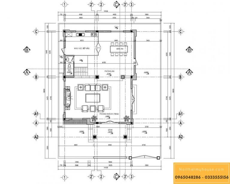 <center>Bản vẽ mặt bằng tầng 1 thiết kế biệt thự 500m2 dạng chữ L 2 tầng <center>