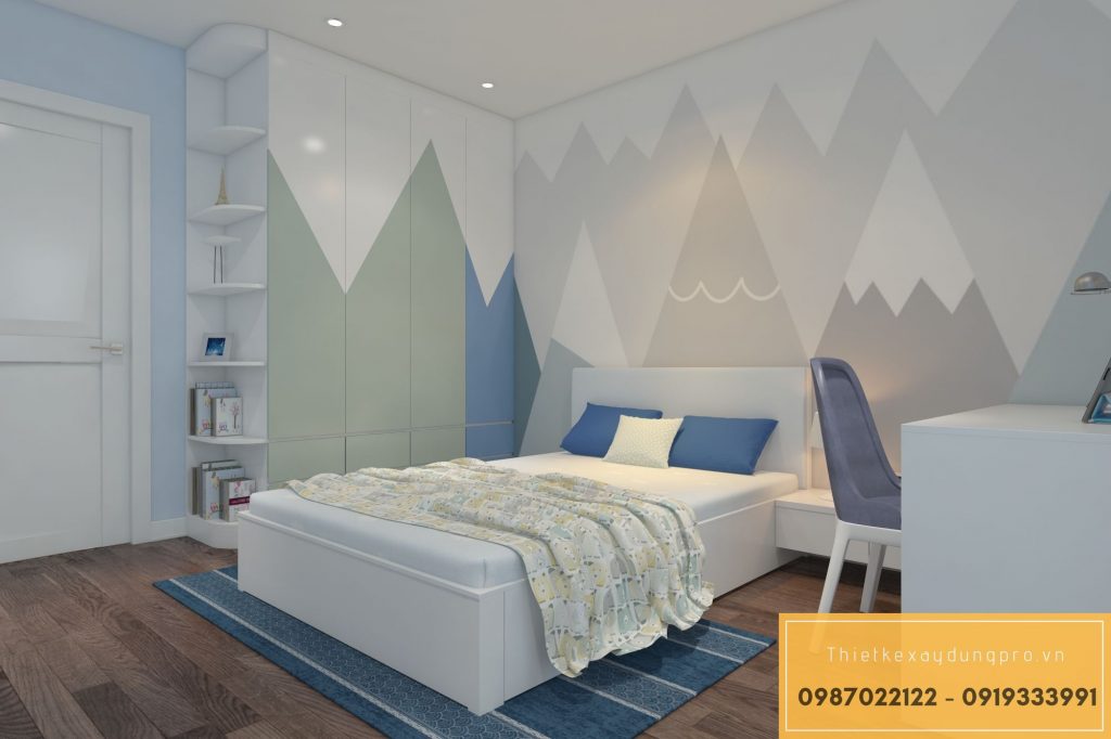 Phòng ngủ bé trai với gam màu xanh nhẹ - View 2