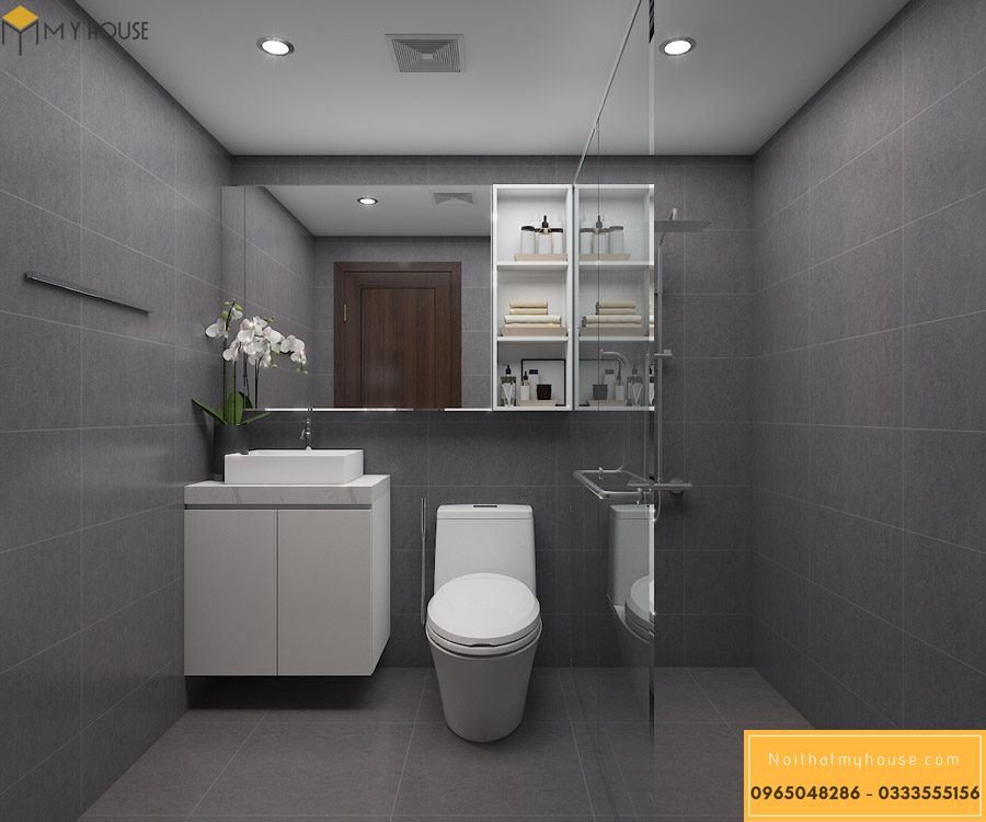 Phòng tắm và vệ sinh được thiết kế đơn giản tinh tế