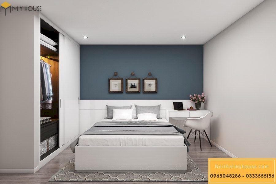 Phòng ngủ thứ 3 nổi bật với tông màu trắng sáng nội thất thông minh - góc view 1