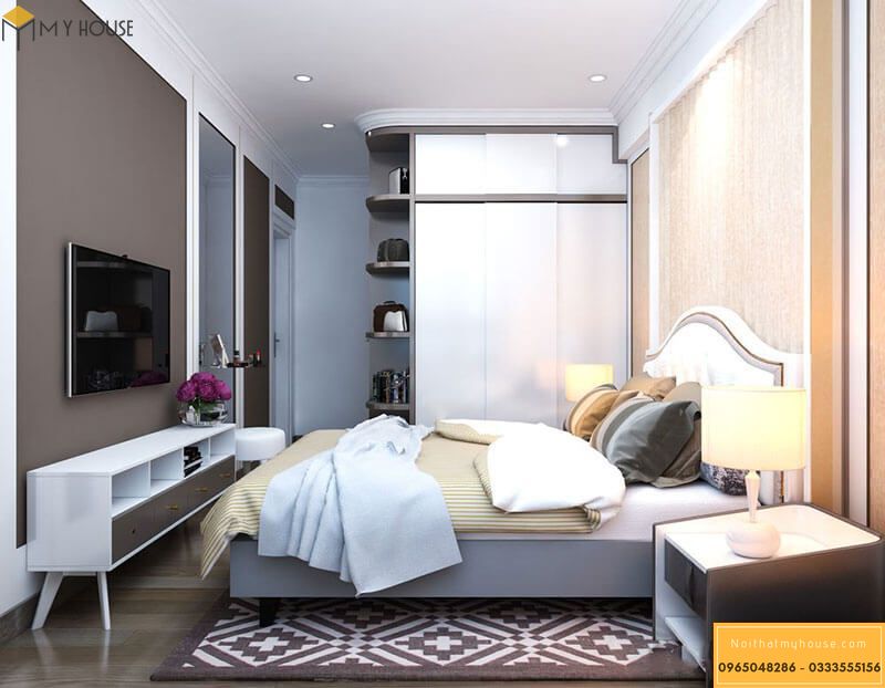 Không gian nội thất phòng ngủ được thiết kế tối giản tiết kiệm diện tích 