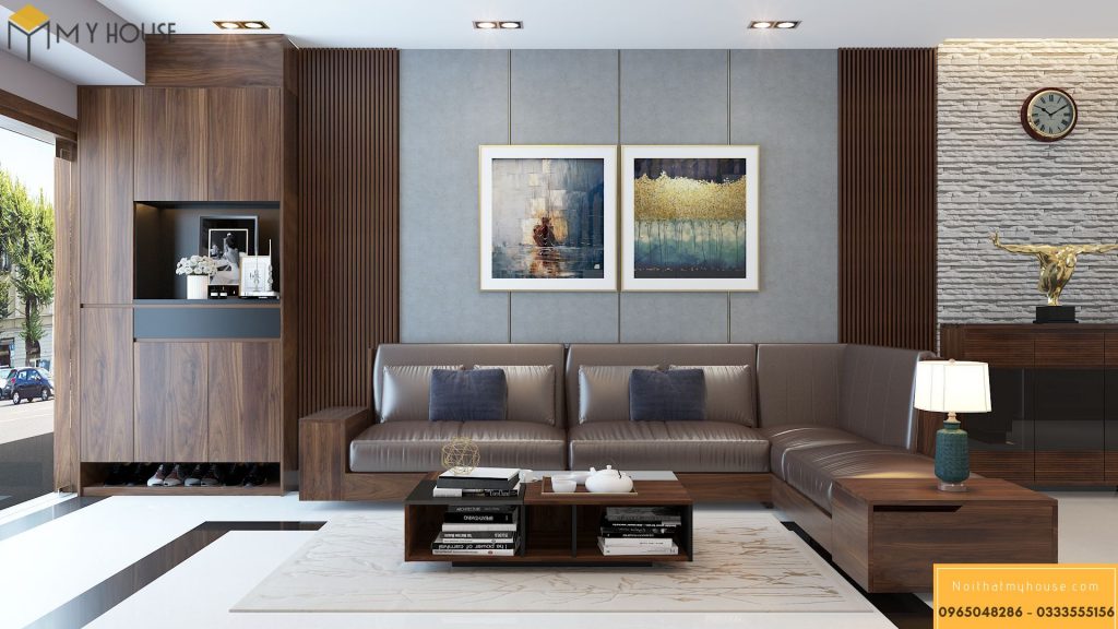 Mẫu thiết kế nội thất phòng khách hiện đại bằng gỗ - View 1