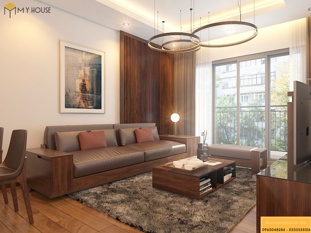 Mẫu thiết kế nội thất phòng khách hiện đại bằng gỗ - View 2