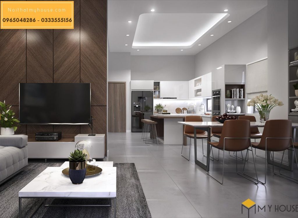Thiết kế phòng khách và bếp liền nhau theo phong cách hiện đại