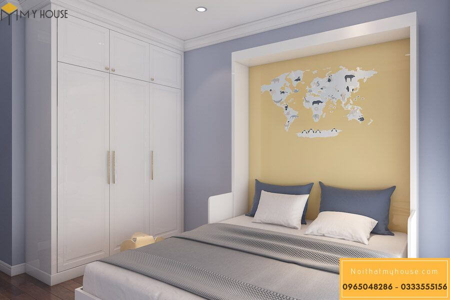 Phòng ngủ được sơn và vẽ bản đồ thế giới đầy ấn tượng