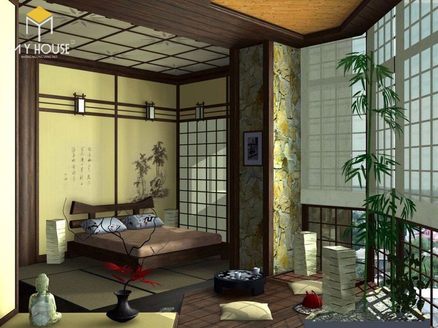 Cách bố trí phòng ngủ kiểu Nhật, đồ đạc lại thường được đặt tập trung ở khu vực giữa phòng