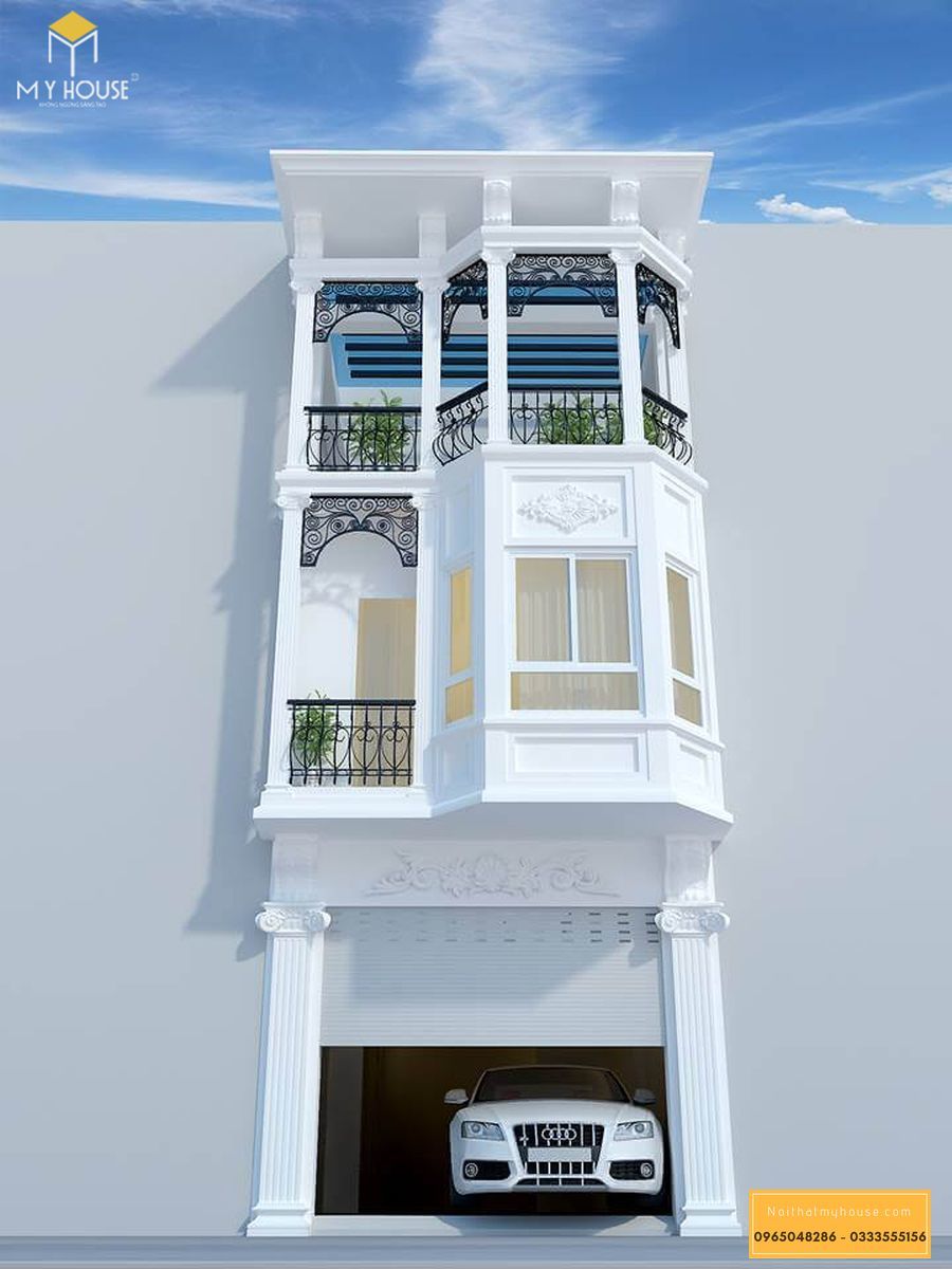 Phối cảnh 3D mặt tiền nhà phố 3 tầng tân cỏ điển