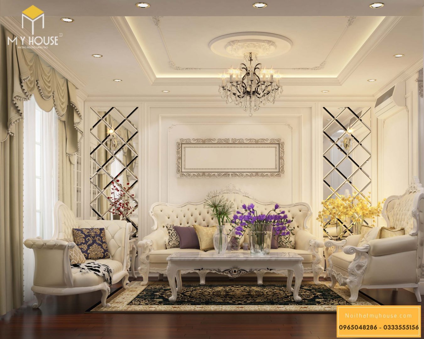 Thiết kế nội thất phòng khách chung cư 170m2 tân cổ điển _ View 1