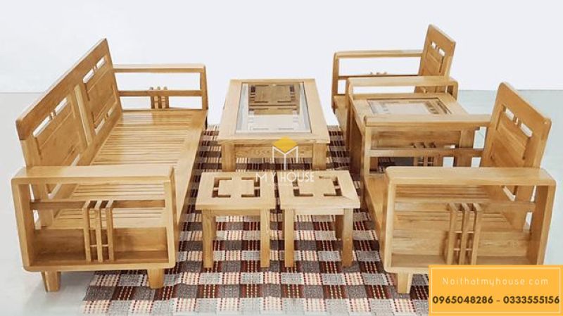 Bộ bàn ghế gỗ Sồi tự nhiên sang trọng đơn giản - Mẫu 5