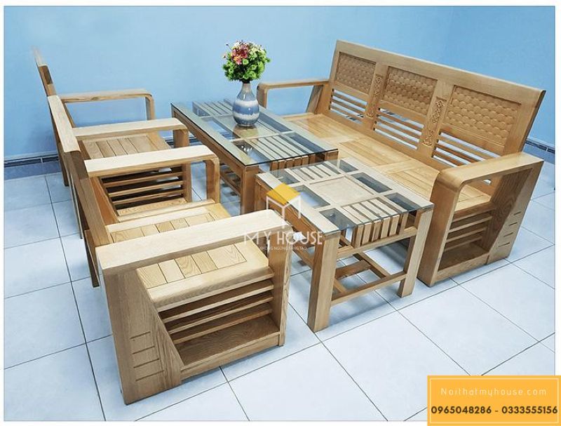 Bộ bàn ghế gỗ Sồi tự nhiên sang trọng đơn giản - Mẫu 8