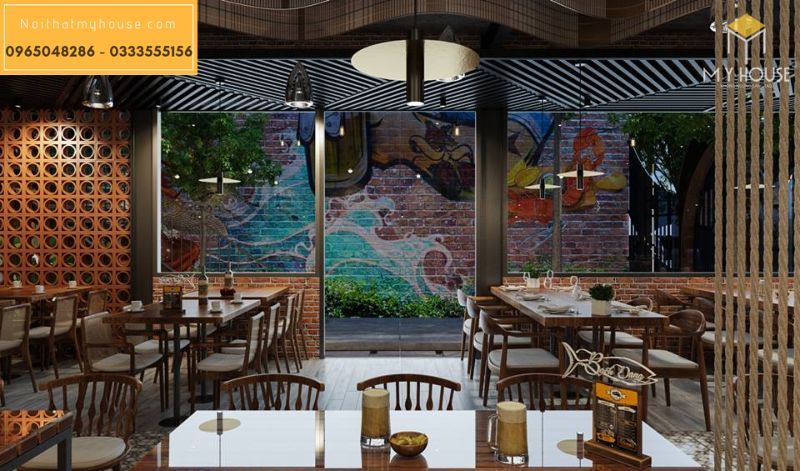 Trang trí không gian nhà hàng hải sản bằng tranh tường