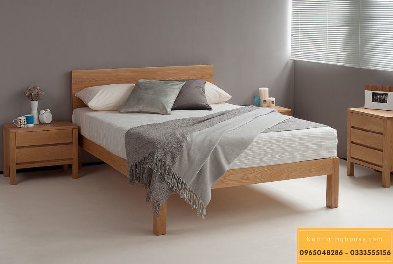 Giường ngủ gỗ sồi kiểu nhật - Mẫu 7
