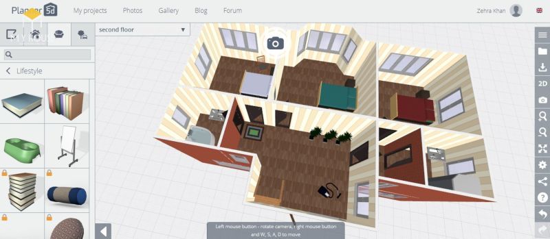 Giao diện phần mềm thiết kế nội thất online Planner 5D