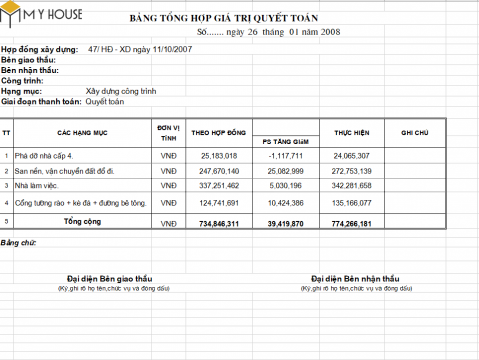 Hồ Sơ Quyết Toán Công Trình Xây Dựng 1