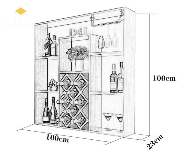 Bản vẽ tủ rượu kích thước 100 cm x 100 cm x 23 cm