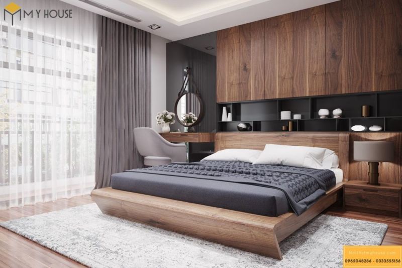 Mẫu giường bằng gỗ tự nhiên hiện đại sang trọng - M3