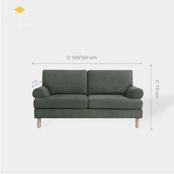 Kích thước sofa 2 chỗ: R82x D150/160 cmx C 73cm