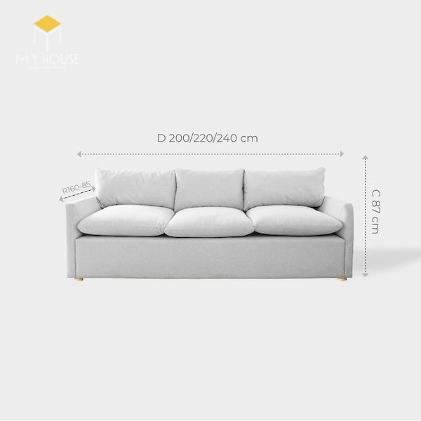 Kích thước sofa văng 3 chỗ: R 160 - 85 x D 200/220/240 cmx C 87 cm