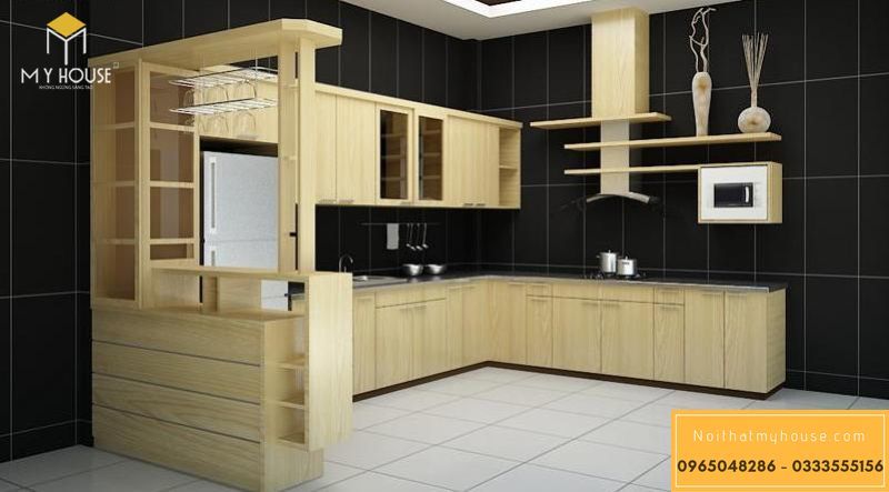 Tủ bếp gỗ Sồi Nga thiết kế ấn tượng tinh tế - Mẫu 4