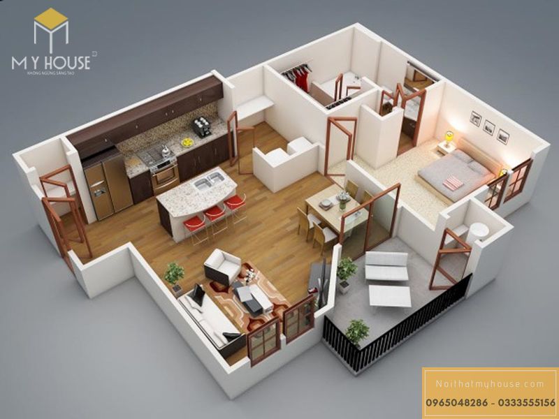 Khi lựa chọn đồ nội thất cho mẫu căn hộ 1 phòng ngủ, bạn nên lựa chọn cho mình những món đồ nội thất nhỏ gọn