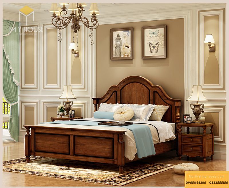 Giường gỗ cao cấp cổ điển - Mẫu 9