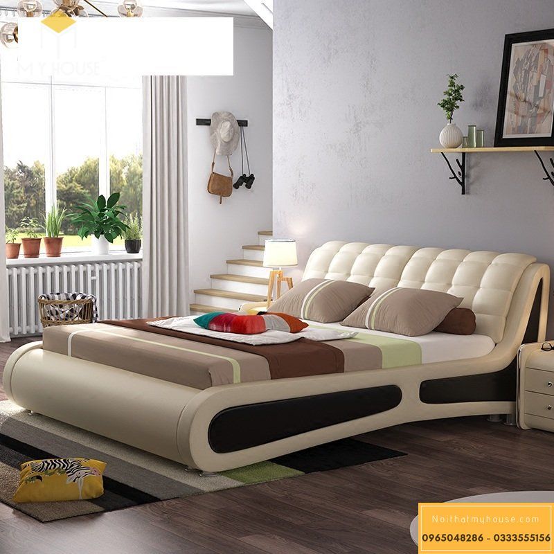 Mẫu thiết kế giường hiện đại bọc da, nỉ đẹp 2022 - M4