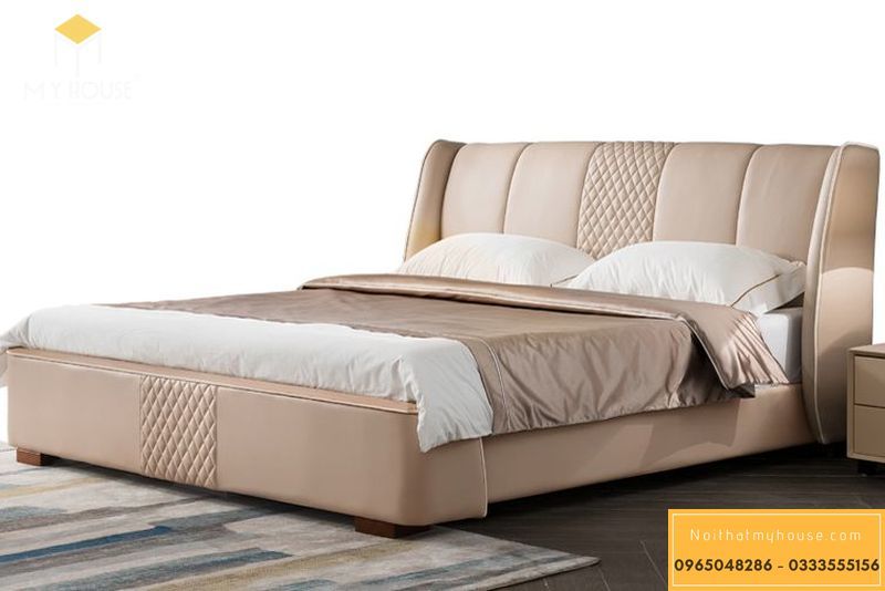 Mẫu thiết kế giường hiện đại bọc da, nỉ đẹp 2022 - M7