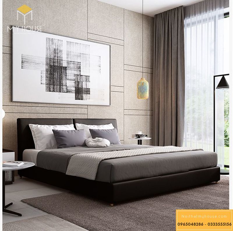 Mẫu thiết kế giường hiện đại bọc da, nỉ đẹp 2022 - M3