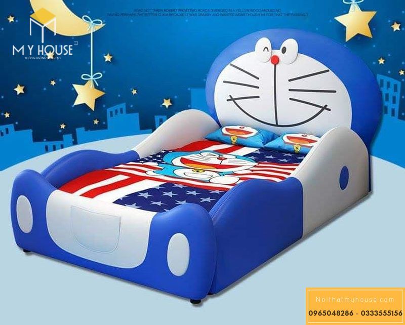 Giường ngủ bé trai chủ đề mèo máy đẹp - M1