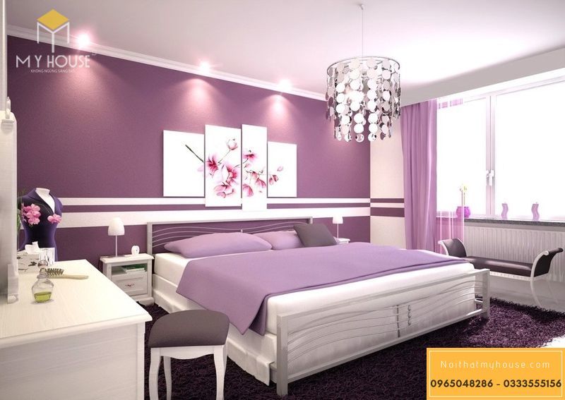Sơn phòng ngủ màu tím đặc biệt là màu tím của hoa oải hương cho căn phòng không gian lãng mạn