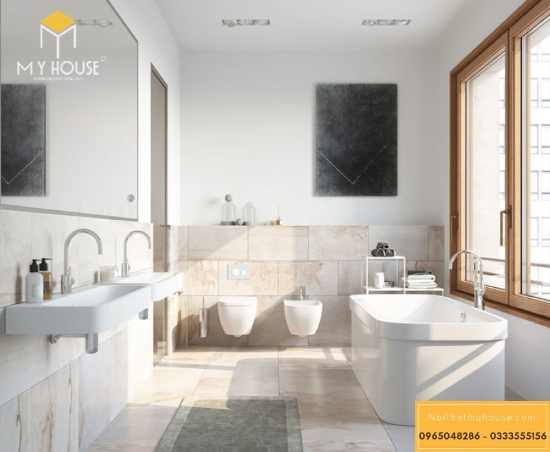 Phòng tắm có diện tích nhỏ diện tích thường khoảng 2,5 - 3 m2, gồm tắm sen, chậu rửa, xí