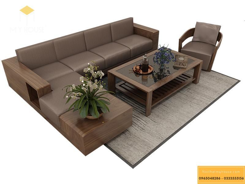 Bàn ghế sofa gỗ tự nhiên thiết kế hiện đại cao cấp - Mẫu 16