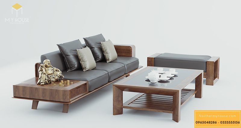 Bàn ghế sofa gỗ tự nhiên thiết kế hiện đại cao cấp - Mẫu 6