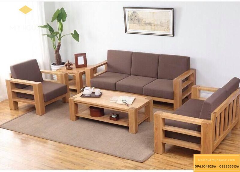 Bàn ghế sofa gỗ tự nhiên thiết kế hiện đại cao cấp - Mẫu 26